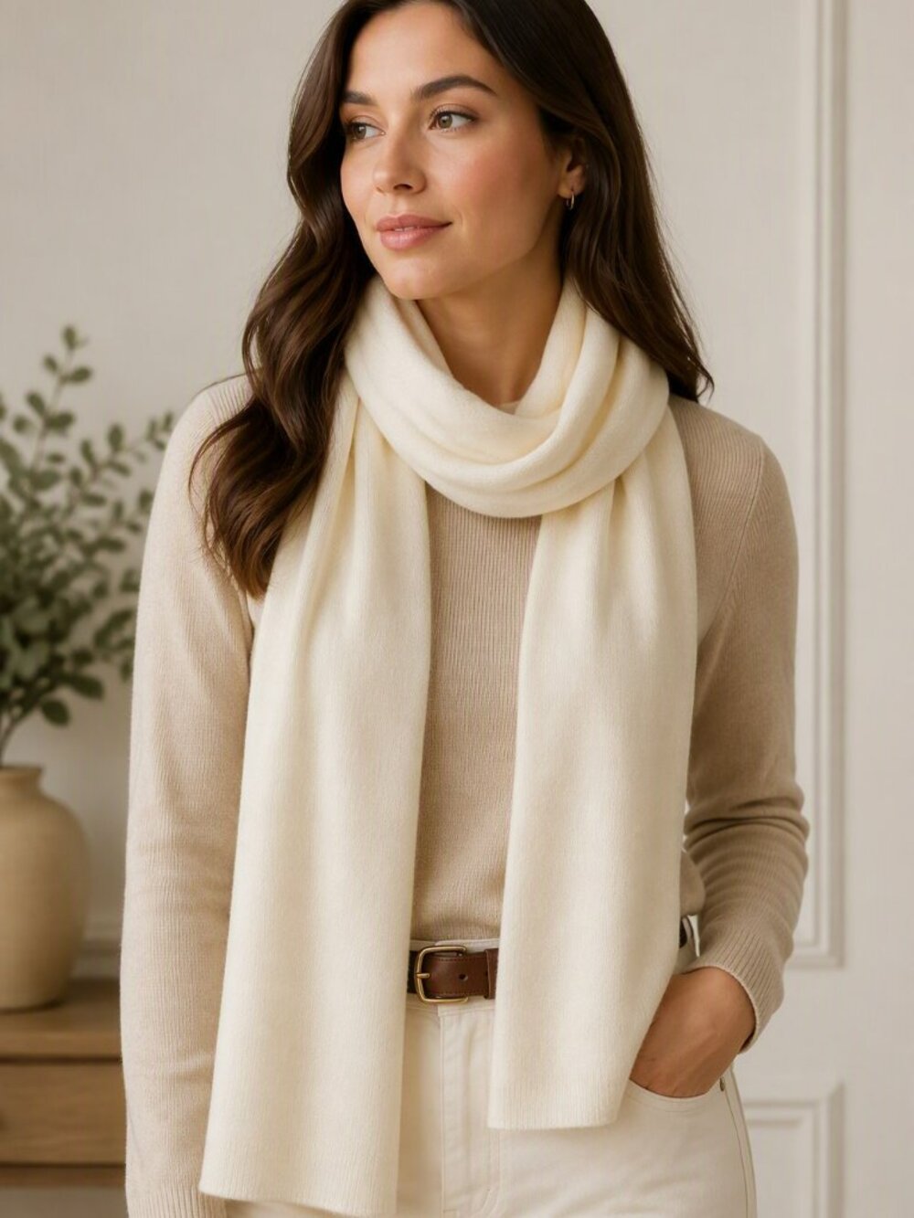 🌟 Hannah Rose 100% Cashmere Scarf - Cream | Luxuriously Soft 🌟